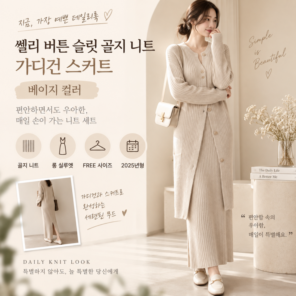 가을 니트 코디 고민이라면? 샐리 버튼 골지 가디건·스커트 세트 제품 이미지