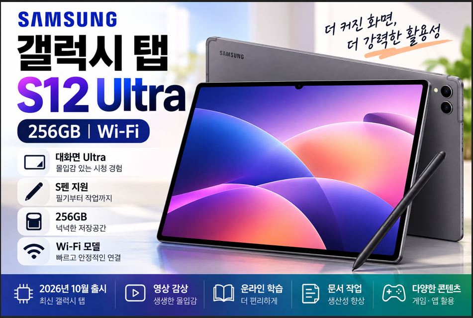 삼성전자 갤럭시 탭 S12 Ultra 256GB Wi-Fi 그레이 태블릿PC SM-X940NZAAKOO 제품 이미지