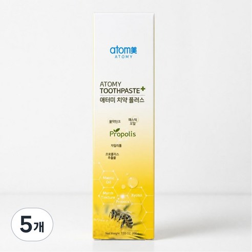 애터미 플러스 프로폴리스 치약 200g 5개입, 프로폴리스 배합 가족용 대용량 치약